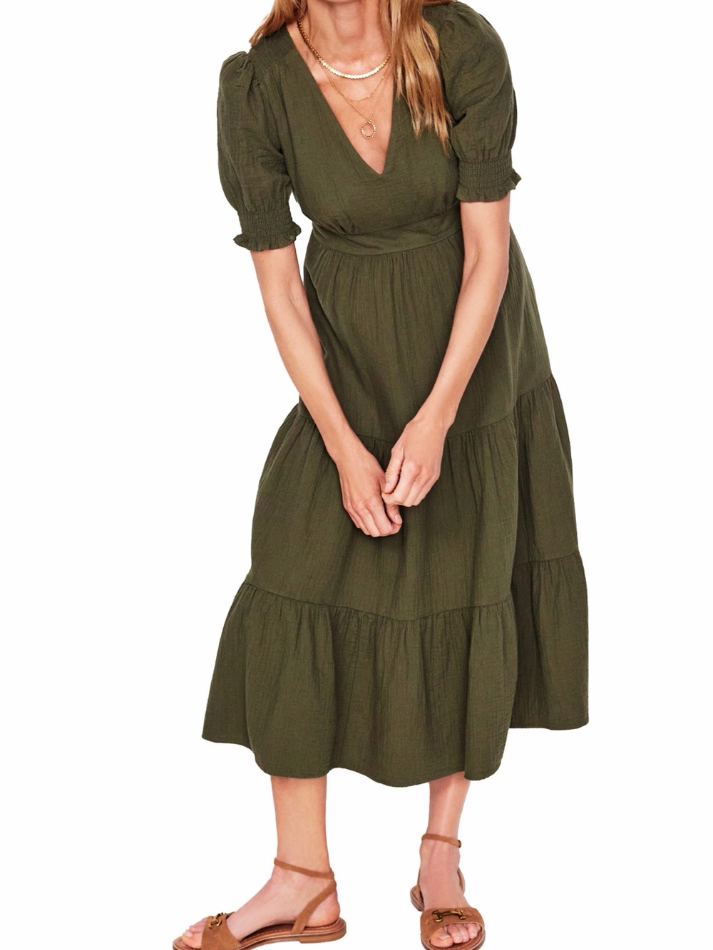 Boden Anna Double Cloth Midi Dress-Olive Green - Picture 5 of 5